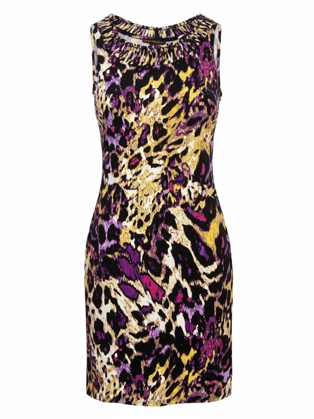 Dana Buchman XS Sleeveless Round Neck Animal Print Mini Dress - Knee Length